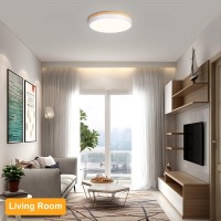 Vikaey Modern Led Ceiling Light, Minimalist Wood Flush Mount Ceiling Light Fixture, 4000K Not Dimmable, Circle Lighting Lamp With Acrylic Lampshade For Bedroom Dining Room Laundry (White, 15.8'')