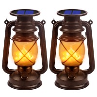 Solar Lantern Outdoor Hanging Solar Lights Dancing Flame Vintage Led Waterproof Camping Lamps, Landscape Decor For Table Patio Garden Yard Pathway Porch 2Pack (Orange Flame)