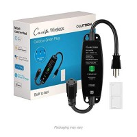 Lutron Caseta Weatherproof+ Outdoor Smart Plug And Pico Smart Remote For Landscape And String Lighting P-Pkg1Out-Bl Black