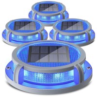 Siedinlar Solar Deck Lights Outdoor 2 Modes 16 Leds Driveway Markers Dock Light Solar Powered Waterproof For Ground Step Stair Pathway Walkway Garden Yard Road 4 Pack (Blue/Red)