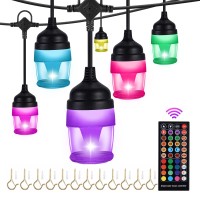 Outdoor String Lights Led Waterproof Rgb Dimmable Colored Music Sync Magic Hanging Strand Lights Outside Exterior Patio Backyard Cafe Porch Party Garden Ambient Atmosphere Holiday White/Warm White