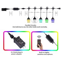 Outdoor String Lights Led Waterproof Rgb Dimmable Colored Music Sync Magic Hanging Strand Lights Outside Exterior Patio Backyard Cafe Porch Party Garden Ambient Atmosphere Holiday White/Warm White