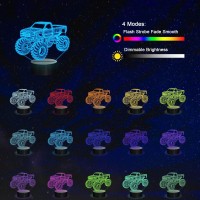 Yuandian 3D Night Lights For Children Kids Night Lamp Monster Trucks For Boys 16 Led Colors Changing Lighting Car Shape Acry