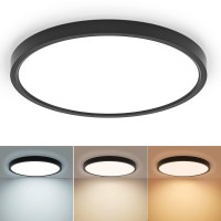 Taloya 12 Inch Led Ceiling Light Fixture, 20W(200W Equiv.) 3000K/4000K/6500K Cct Selectable, Dimmable Black Flush Mount Led Ceiling Light For Kitchen, Bedroom, Laundry, Closet Room