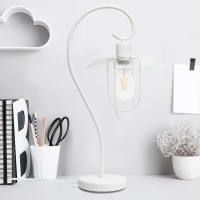 Simple Designs Modern Metal Table Lamp, White