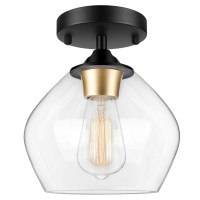 Modern Semi Flush Mount Ceiling Light With Clear Glass Shade, Industrial Close To Ceiling Light, Black Hanging Ceiling Light Fixture For Hallway, Bedroom, Dining Room, Entryway, Foyer