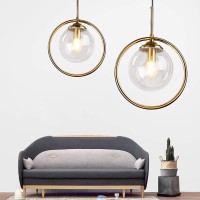 C/H Spherical Transparent Glass Pendant Light Modern Glass Lamp Chandelier Hanging Light Vintage Industrial Ceiling Lighting Fixture For Kitchen Dining Room Bedroom,Gold