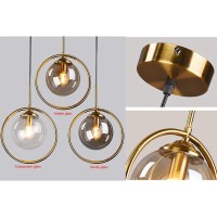 C/H Spherical Transparent Glass Pendant Light Modern Glass Lamp Chandelier Hanging Light Vintage Industrial Ceiling Lighting Fixture For Kitchen Dining Room Bedroom,Gold