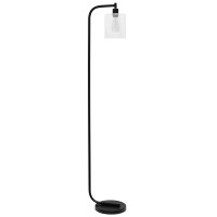 Simple Designs Lf1036Blk Antique Style Industrial Iron Lantern Floor Lamp With Glass Shade Black 12 X 10 X 63