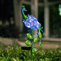 Outdoor Solar Garden Stake Lights - Waterproof Outdoor Metal Stake With Led Lights Solar Garden Lights For Garden, Lawn, Patio Decor (Peacock)