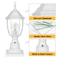 Partphoner Dusk To Dawn Outdoor Post Light With Pier Mount Base, Waterproof Pole Lantern Light Fixture, Exterior Lamp Post Lantern Head With Clear Glass Panels For Garden, Patio, Pathway (6 Inch)