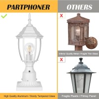 Partphoner Dusk To Dawn Outdoor Post Light With Pier Mount Base, Waterproof Pole Lantern Light Fixture, Exterior Lamp Post Lantern Head With Clear Glass Panels For Garden, Patio, Pathway (6 Inch)