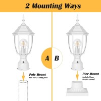 Partphoner Dusk To Dawn Outdoor Post Light With Pier Mount Base, Waterproof Pole Lantern Light Fixture, Exterior Lamp Post Lantern Head With Clear Glass Panels For Garden, Patio, Pathway (6 Inch)