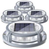 Siedinlar Solar Deck Lights Outdoor 2 Modes 16 Leds Driveway Markers Dock Light Solar Powered Waterproof For Ground Step Pathway Walkway Stair Garden Road Yard 4 Pack (Cool White/Warm White)