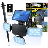 Bell+Howell Bionic Flood Light Ason Tv, Solar Lights Outdoor Waterproof- 50% Brighter 108 Cob-Led'S W/Motion Sensor 180 Swivel, Adjustable Panels For Garden, Lawn And Patio As Seen On Tv