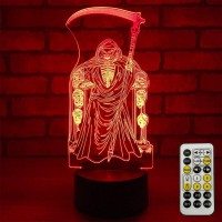 Flyonsea Grim Reaper Light Cool Room Decor, Skull Light Bedside Lamp, Timer, 7 Colors Changing, Remote & Smart Touch, Unique Gifts, Halloween Skull Decor For Men