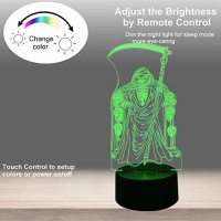 Flyonsea Grim Reaper Light Cool Room Decor, Skull Light Bedside Lamp, Timer, 7 Colors Changing, Remote & Smart Touch, Unique Gifts, Halloween Skull Decor For Men