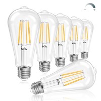 Linkind Dimmable Edison Light Bulbs, E26 Vintage Edison Led Light Bulbs 60W Equivalent St19 (St64) Led Filament Antique Style Light Bulbs, 5.5W 600Lm, 2700K Soft White Clear Glass Light Bulbs, 6Pcs