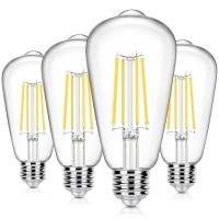 4-Pack Vintage 8W Led Edison Bulbs, 100W Equivalent, E26 Base St64 Led Filament Light Bulbs Warm White 4000K High Brightness 1400Lumens, Antique Style Clear Glass For Home Bedroom Office, Non-Dimmable