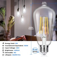 4-Pack Vintage 8W Led Edison Bulbs, 100W Equivalent, E26 Base St64 Led Filament Light Bulbs Warm White 4000K High Brightness 1400Lumens, Antique Style Clear Glass For Home Bedroom Office, Non-Dimmable