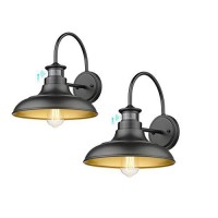 Rosient Motion Sensor Farmhouse Wall Lights, Outdoor Wall Barn Lighting, Industrial Wall Sconces, Exterior Wall Lighting Fixture (Black Finish With Copper Interior, 2 Pack)