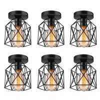 Licperron Semi-Flush Mount Ceiling Light E26 E27 Retro Black Industrial Ceiling Light Fixture For Porch Hallway Kitchen Farmhouse Lighting 6 Pack