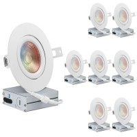 Qplus (8 Pk 4 Inch 4Cct Ultra-Thin Led Adjustable Wet Rated Gimbal Recessed Lighting With J-Box, 3000K/4000K/5000K/6500K Color Selectable From Light Switch, 10W, Eyeball Canless, Dimmable, Ic, Etl