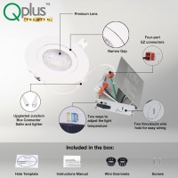 Qplus (8 Pk 4 Inch 4Cct Ultra-Thin Led Adjustable Wet Rated Gimbal Recessed Lighting With J-Box, 3000K/4000K/5000K/6500K Color Selectable From Light Switch, 10W, Eyeball Canless, Dimmable, Ic, Etl