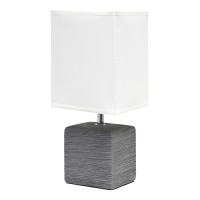 Simple Designs Lt2072-Gry Petite Faux Stone Table Lamp With Fabric Shade, Gray With White Shade