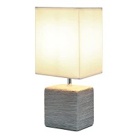 Simple Designs Lt2072-Gry Petite Faux Stone Table Lamp With Fabric Shade, Gray With White Shade