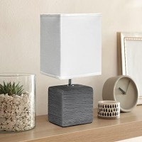 Simple Designs Lt2072-Gry Petite Faux Stone Table Lamp With Fabric Shade, Gray With White Shade