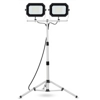 Ufond 20000 Lumen Work Lights With Stand, 200W Dual Head Led Work Light, Waterproof Lamp With Individual Switch, Adjustable Metal Telescoping Tripod 10Ft Power Cord