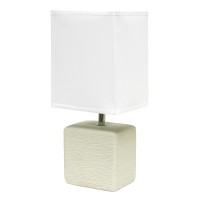 Simple Designs Lt2072-Off Petite Faux Stone Table Lamp With Fabric Shade, Off White With White Shade