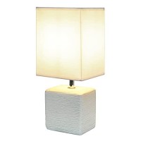 Simple Designs Lt2072-Off Petite Faux Stone Table Lamp With Fabric Shade, Off White With White Shade