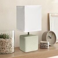 Simple Designs Lt2072-Off Petite Faux Stone Table Lamp With Fabric Shade, Off White With White Shade