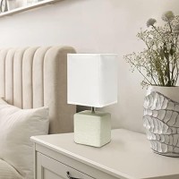 Simple Designs Lt2072-Off Petite Faux Stone Table Lamp With Fabric Shade, Off White With White Shade