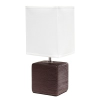 Simple Designs Petite Faux Lt2072-Bwn Stone Table Lamp With Fabric Shade, Brown With White Shade