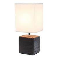 Simple Designs Petite Faux Lt2072-Bwn Stone Table Lamp With Fabric Shade, Brown With White Shade