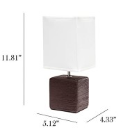 Simple Designs Petite Faux Lt2072-Bwn Stone Table Lamp With Fabric Shade, Brown With White Shade