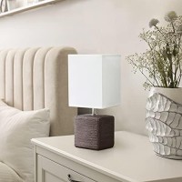 Simple Designs Petite Faux Lt2072-Bwn Stone Table Lamp With Fabric Shade, Brown With White Shade