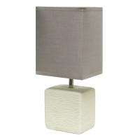 Simple Designs Lt2072-Gow Petite Faux Stone Table Lamp With Fabric Shade, Off White With Gray Shade