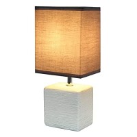 Simple Designs Lt2072-Gow Petite Faux Stone Table Lamp With Fabric Shade, Off White With Gray Shade