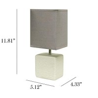 Simple Designs Lt2072-Gow Petite Faux Stone Table Lamp With Fabric Shade, Off White With Gray Shade