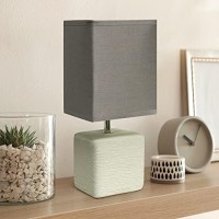 Simple Designs Lt2072-Gow Petite Faux Stone Table Lamp With Fabric Shade, Off White With Gray Shade