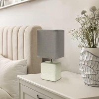 Simple Designs Lt2072-Gow Petite Faux Stone Table Lamp With Fabric Shade, Off White With Gray Shade