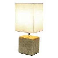 Simple Designs Lt2072-Bge Petite Faux Stone Table Lamp With Fabric Shade, Beige With White Shade