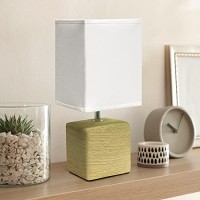 Simple Designs Lt2072-Bge Petite Faux Stone Table Lamp With Fabric Shade, Beige With White Shade