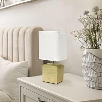 Simple Designs Lt2072-Bge Petite Faux Stone Table Lamp With Fabric Shade, Beige With White Shade