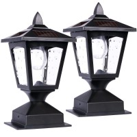 Solar Post Lights Outdoor, Solar Lamp Post Cap Fence Lights, Waterproof For Wood Fence Deck Patio Garden Decorative, Fit On 4X4 Wood Posts, 15 Lumens, Black (2 Pack)