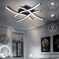 Huoku 4-Light Dimmable Led Ceiling Light Modern, 24W Curved Ceiling Light Fixture Without Assembly Black Flush Mount Lighting Fixture For Hallway, Bedroom, Living Room, 1667M 3000K Warm White